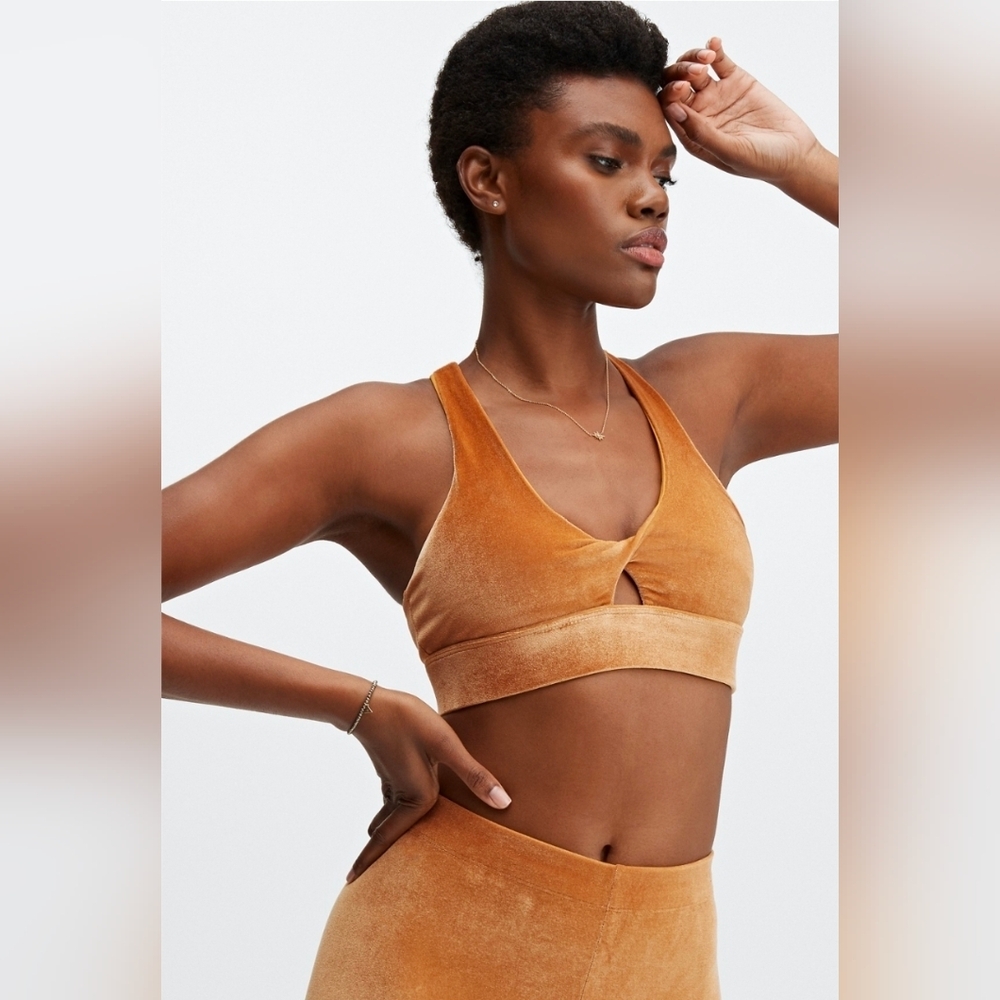 Fabletics Oasis Twist Velour Sports Bra, Size Medium
